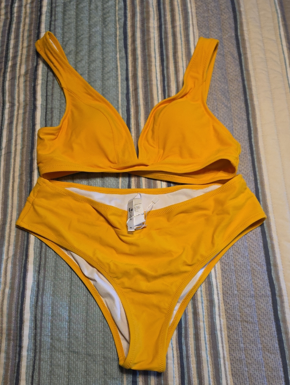 Yellow Women's Bikini Set - V-Neck Top & High-Waist Bottom